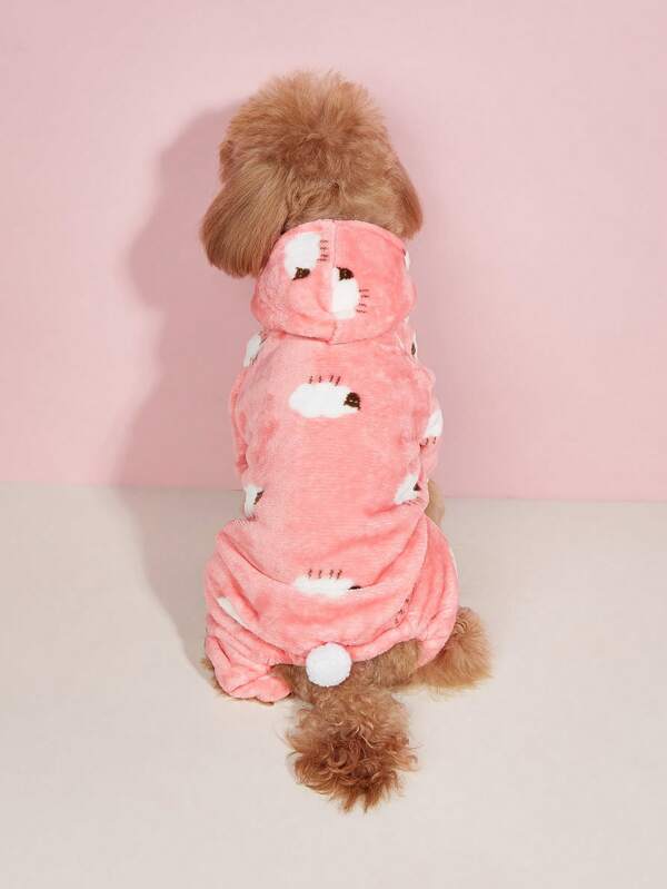 1pc Pink Sheep Pattern Dog Hooded Jumpsuit, Pet Autumn/Winter Outfit Pink