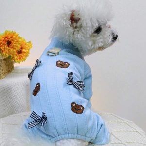 1pc Pet Soft & Comfortable Cute Bear Pattern Home Clothes, Spring Summer New Design For Dogs & Cats Blue