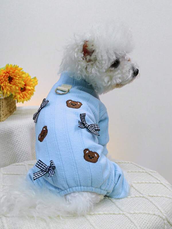 1pc Pet Soft & Comfortable Cute Bear Pattern Home Clothes, Spring Summer New Design For Dogs & Cats Blue