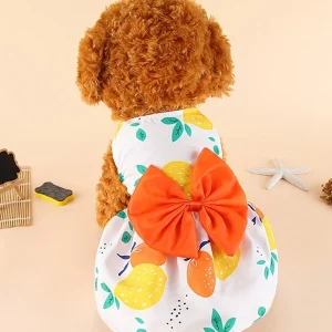 1pc Pet Spring/Summer Orange Bowknot Skirt Multicolor