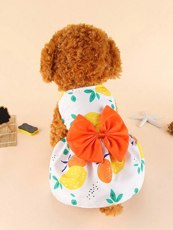 1pc Pet Spring/Summer Orange Bowknot Skirt Multicolor