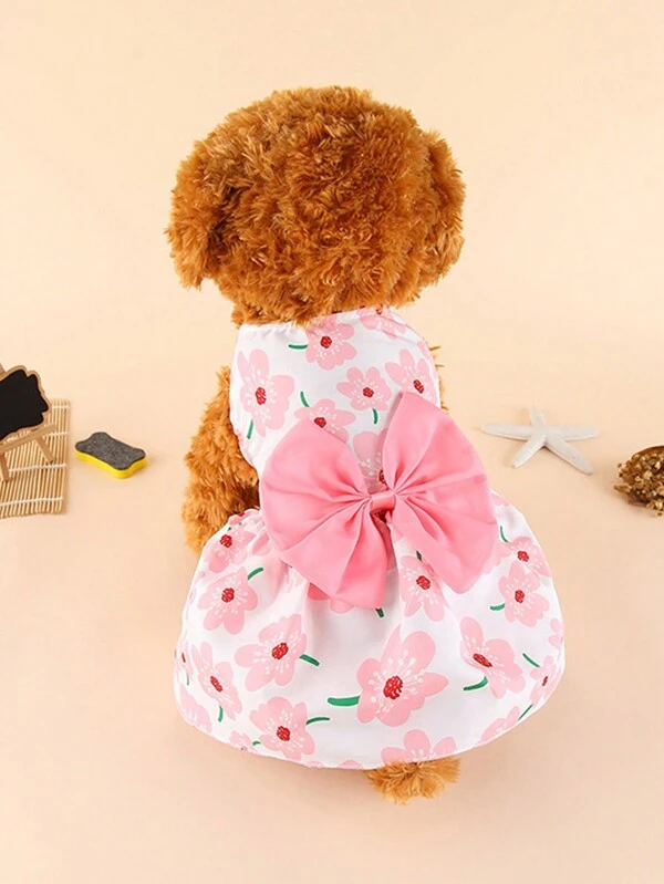 1pc Pink Bow-Knot Skirt For Pets In Spring/Summer Pink