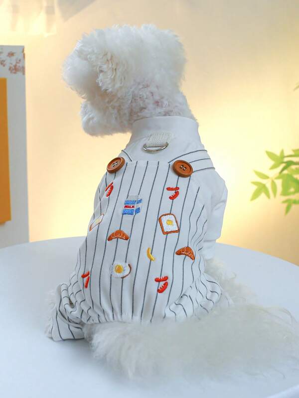 1pc Pet Clothes Embroidery Dog Jumpsuit Suspender Pants White