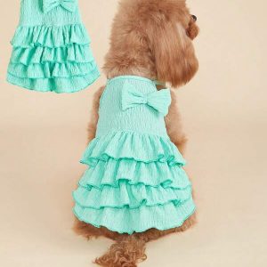 1pc Pet Clothes Dog Cat Princess Dress Cake Layered Puff Skirt For Spring And Summer Blue