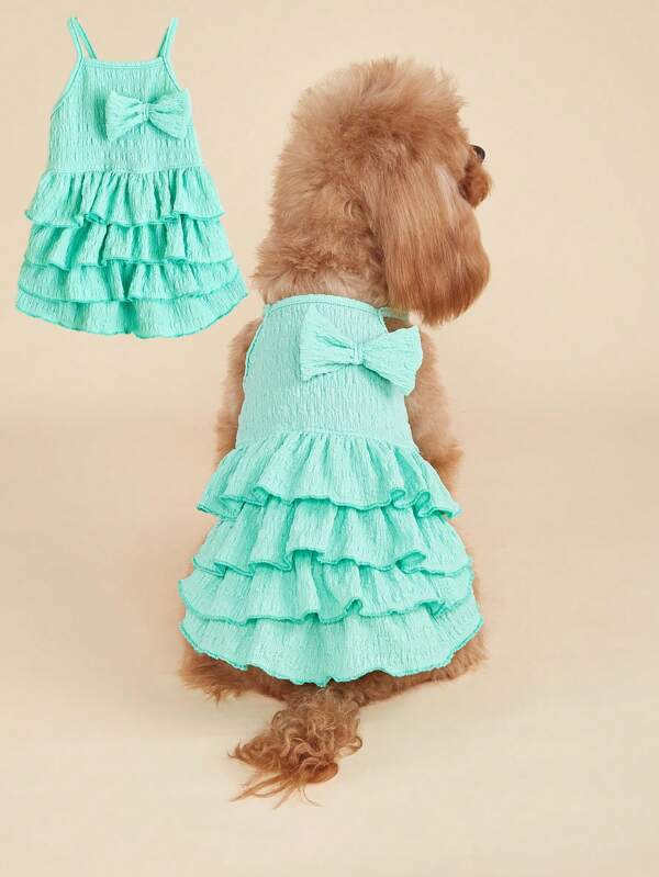 1pc Pet Clothes Dog Cat Princess Dress Cake Layered Puff Skirt For Spring And Summer Blue