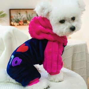 1pc Pet Dog/Cat Clothes, Cute Hooded Sweater Apparel For Small Dogs Chihuahua - 'I Love Mom' Design Hot Pink