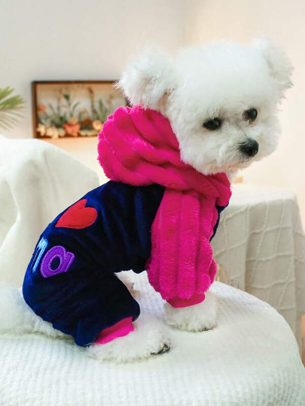 1pc Pet Dog/Cat Clothes, Cute Hooded Sweater Apparel For Small Dogs Chihuahua - 'I Love Mom' Design Hot Pink