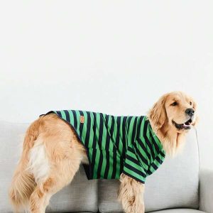 1pc Striped Short Sleeve T-Shirt For Medium-Large Dogs Green