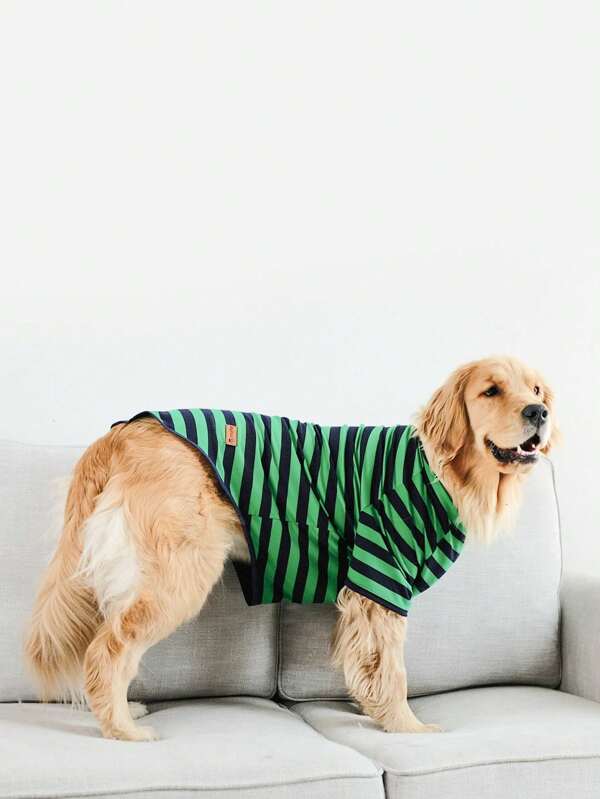 1pc Striped Short Sleeve T-Shirt For Medium-Large Dogs Green