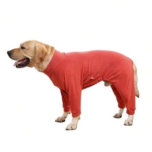 Dog Pullover Pajamas Home Wear, Dog Recovery Suit Pet Jacket Vest Cozy Jumpsuit Jumpsuit Apparel Outfit Clothes For Small, Medium, Large Dogs Walking Hiking Travel Sleep Red