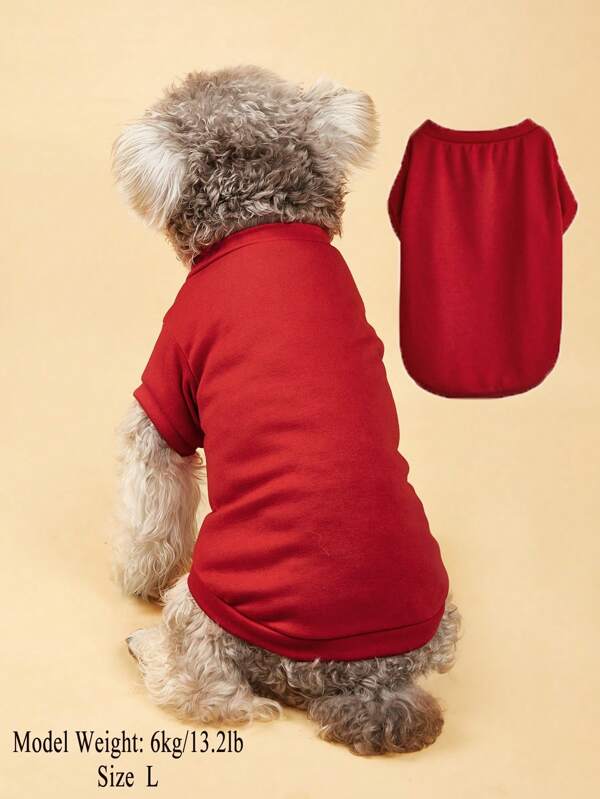 New Solid Color Short Sleeve Breathable Pet T-Shirt, Comfortable Crew Neck Tee For Cats & Small Dogs Red