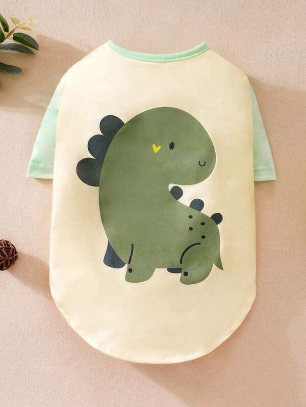 1pc Green Dinosaur Printed Cute Pet Clothes Green