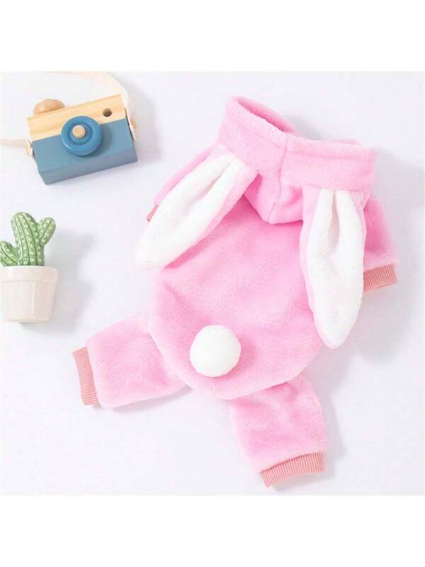 Cute Rabbit Cosplay Pet Hoodie, Warm For Cats And Dogs In Winter Pink