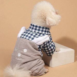 1pc Polyester Cute Windproof Warm Comfortable Jumpsuit With Hood And Suspenders Suitable For Small Poodle Teddy, Winter Wear (Not For Large Dogs) Multicolor