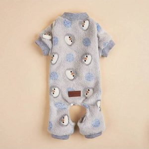 1pc Pet Animal Print Fleece Jumpsuit, Warm Outfit For Cats & Dogs, Autumn/Winter Light Grey