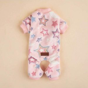 1pc Pet Moon & Colorful Star Pattern Plush Jumpsuit, Warm For Cats & Dogs In Autumn & Winter Pink