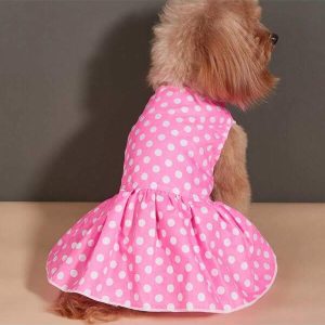 Fashionable Pet Dog Dress, Polka Dot Print Skirt For Small Dogs, Puppy Apparel Pink