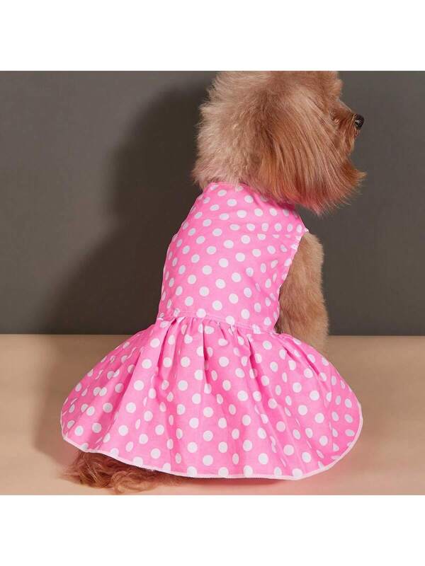 Fashionable Pet Dog Dress, Polka Dot Print Skirt For Small Dogs, Puppy Apparel Pink