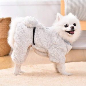 Pet Clothes Set Cute Bear Backpack Design For Small Dogs & Cats Jumpsuit, Autumn/Winter Light Grey