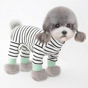 New Autumn/Winter Pet Clothes, 4-Leg Dog Jumper For Teddy/Pomeranian Dogs, Cat Sleepwear, Dust-Proof Black and White