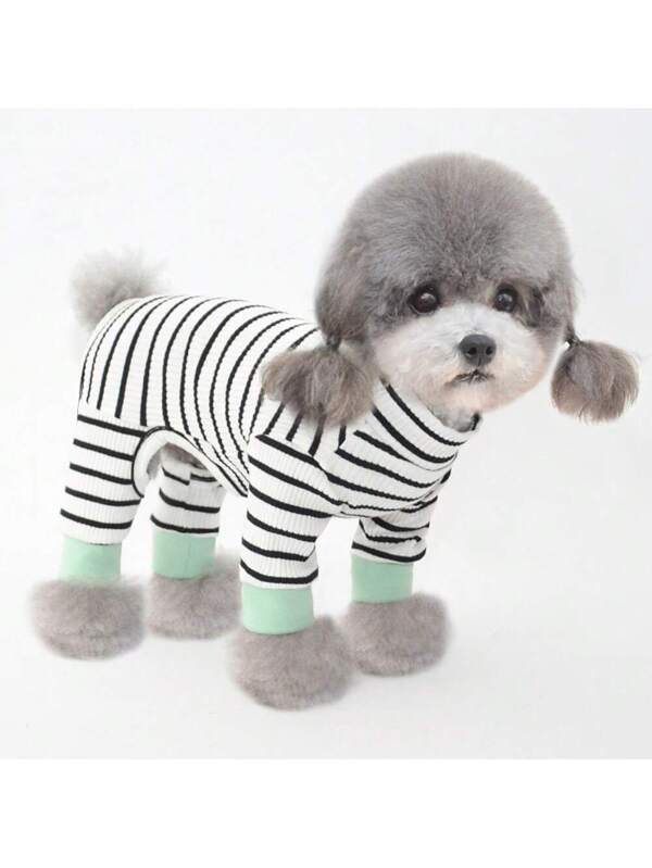 New Autumn/Winter Pet Clothes, 4-Leg Dog Jumper For Teddy/Pomeranian Dogs, Cat Sleepwear, Dust-Proof Black and White