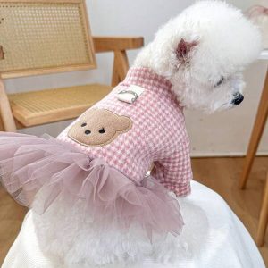 1pc Pet Dress, Dog & Cat Outfit - Pink Gingham Skirt Pink