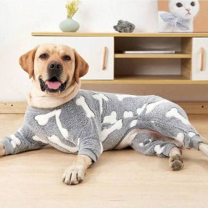 Dog Pajamas Warm Dog Coat Pjs Thermal Sweater Dog Stretchy Winter Jumpsuit Pet Outfits For Small Large Medium Dogs Grey