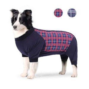 Dog Pajamas Red Plaid Jumpsuit,Soft And Comfortable 4 Legged Pajamas Dog Clothes,Dog Recovery Suit Abdominal Wound Multicolor