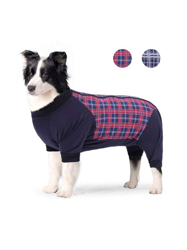 Dog Pajamas Red Plaid Jumpsuit,Soft And Comfortable 4 Legged Pajamas Dog Clothes,Dog Recovery Suit Abdominal Wound Multicolor