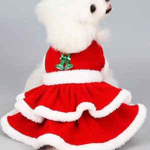 1Pc Christmas Pet Dog Costume Dress Puppy Warm Skirt Clothes Autumn Winter Warm Coats Clothing Pet Dog Red Skirt Fan Cy Dress Red