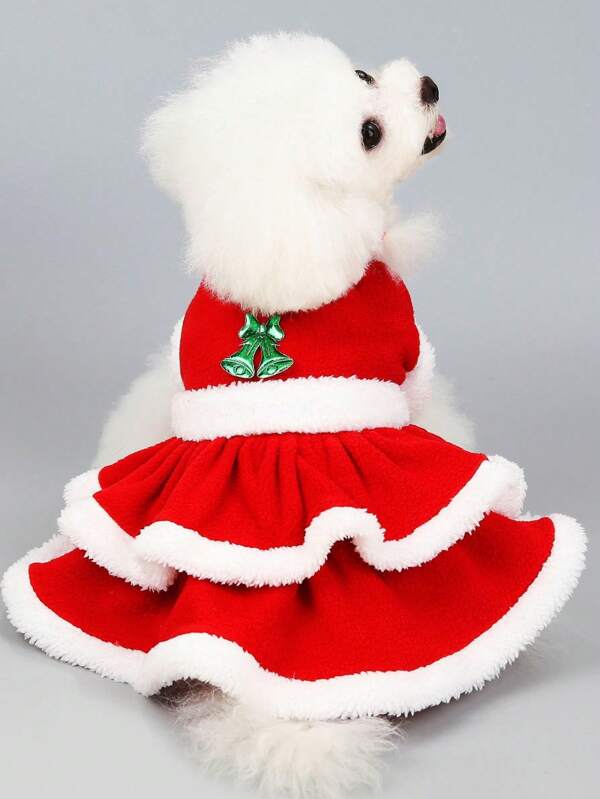 1Pc Christmas Pet Dog Costume Dress Puppy Warm Skirt Clothes Autumn Winter Warm Coats Clothing Pet Dog Red Skirt Fan Cy Dress Red