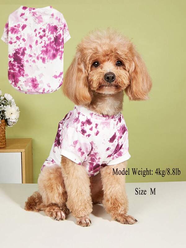 1pc Tie-Dye Vest T-Shirt For Cats, Teddy Dogs, And Small Pets Clothes Hot Pink