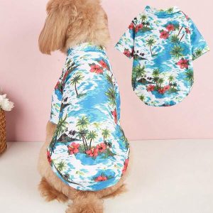 1pc Hawaiian Floral Print Cute T-Shirt Clothes For Pets, Suitable For Toy Poodle And Small Dogs Royal Blue